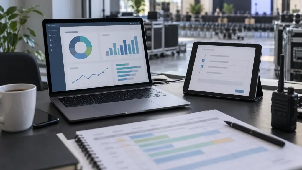 Event organiser's laptop showing a reporting dashboard